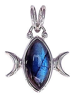 Large Marquee triple Goddess Pendant with Labradorite