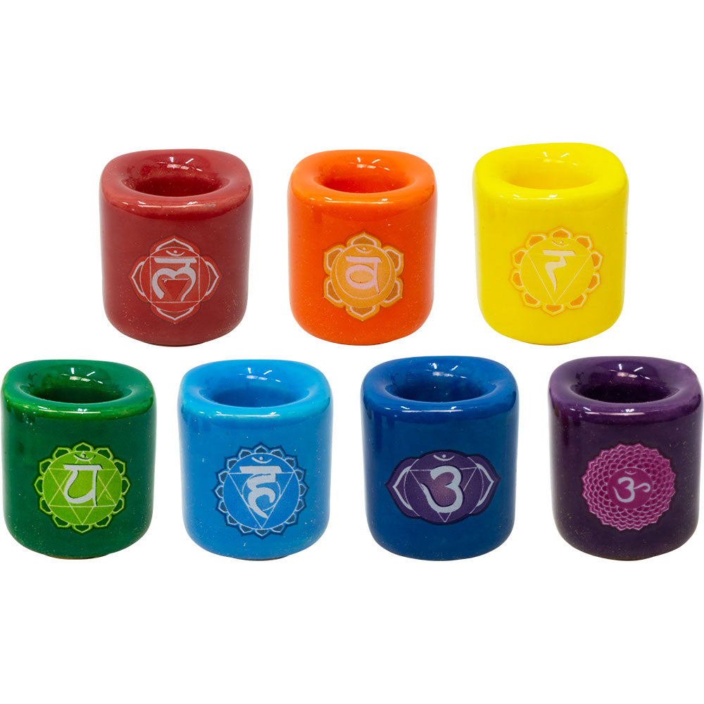 Chakra Ceramic Chime Candle Holder Set of Seven