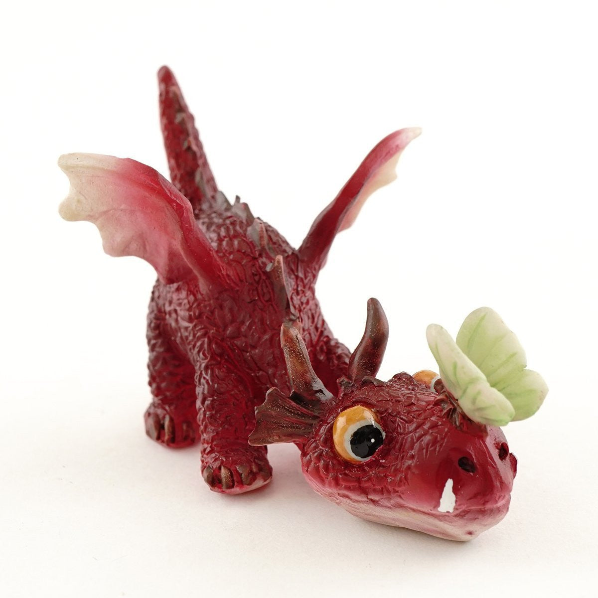 Mini Red Dragon Playing with Butterfly - Cast a Stone