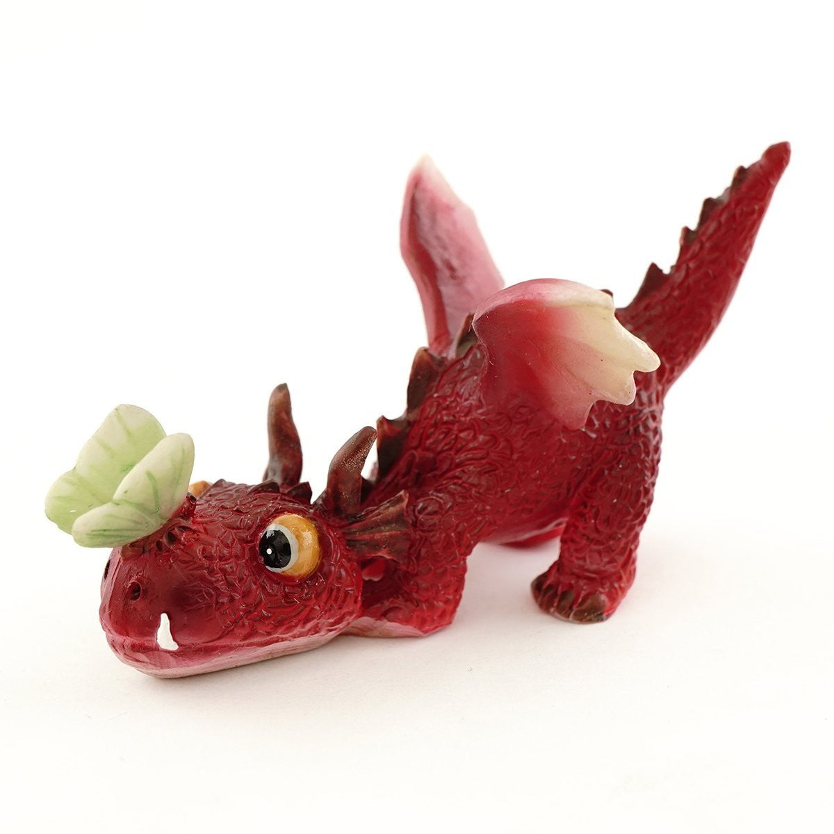 Mini Red Dragon Playing with Butterfly - Cast a Stone