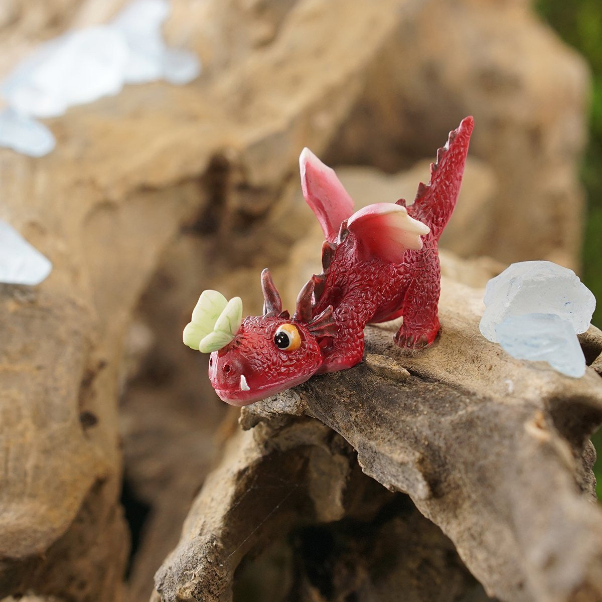 Mini Red Dragon Playing with Butterfly - Cast a Stone