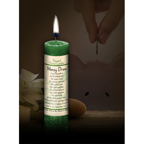 Money Draw Blessed Herbal Candle