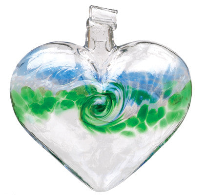 Van Glow Glass Heart blue green hand blown Art Glass Ornament - Cast a Stone