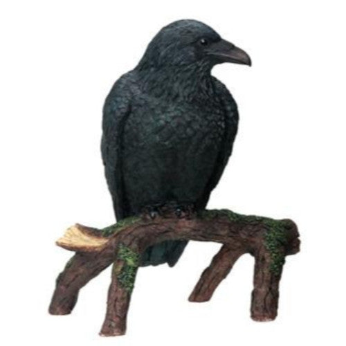 Black Raven on Tree Branch Figurine