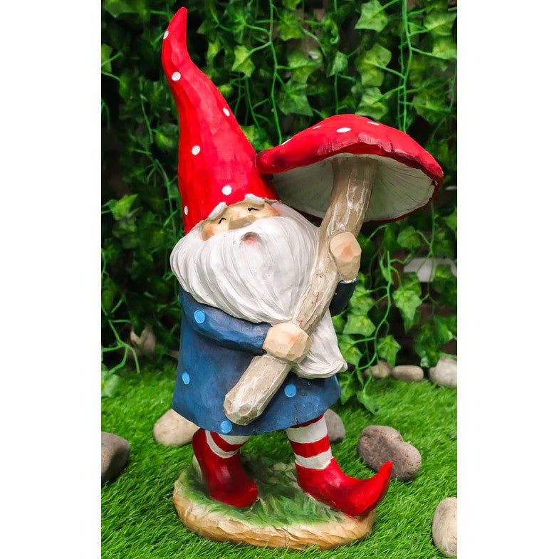 Whimsical Garden Gnome With Toadstool Mushroom Statue