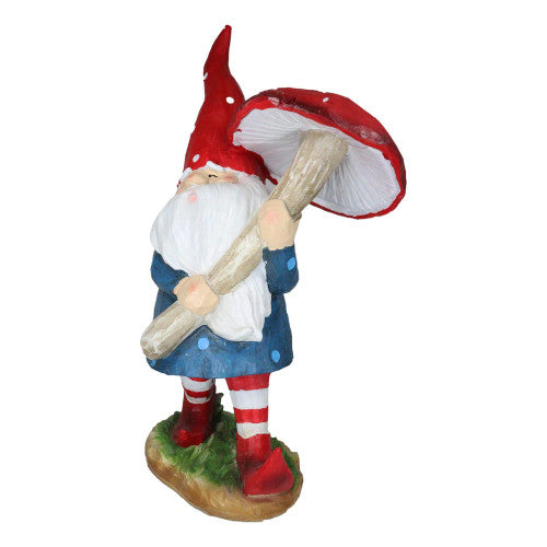 Whimsical Garden Gnome With Toadstool Mushroom Statue