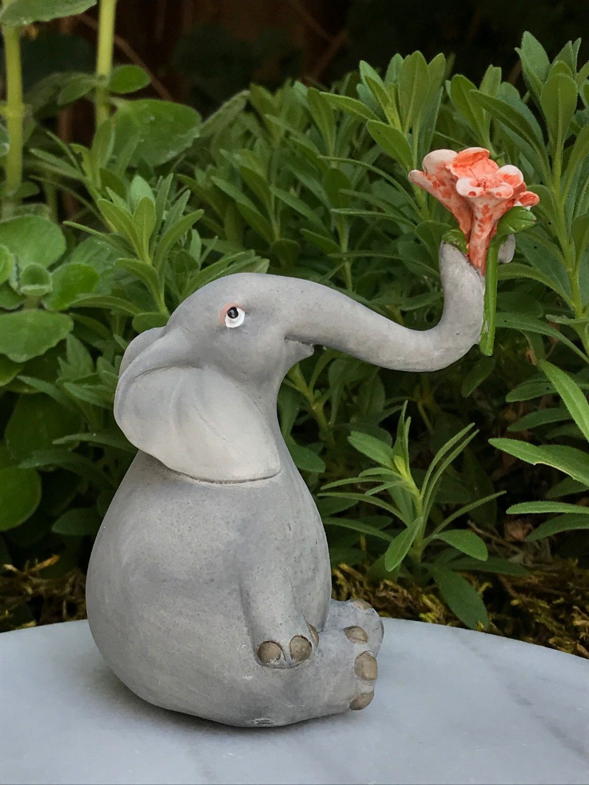 Elephant Holding up Flowers Fairy Garden Figurine