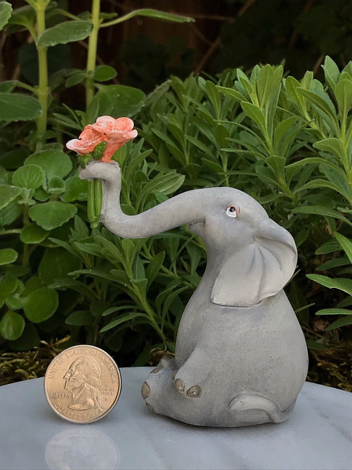 Elephant Holding up Flowers Fairy Garden Figurine