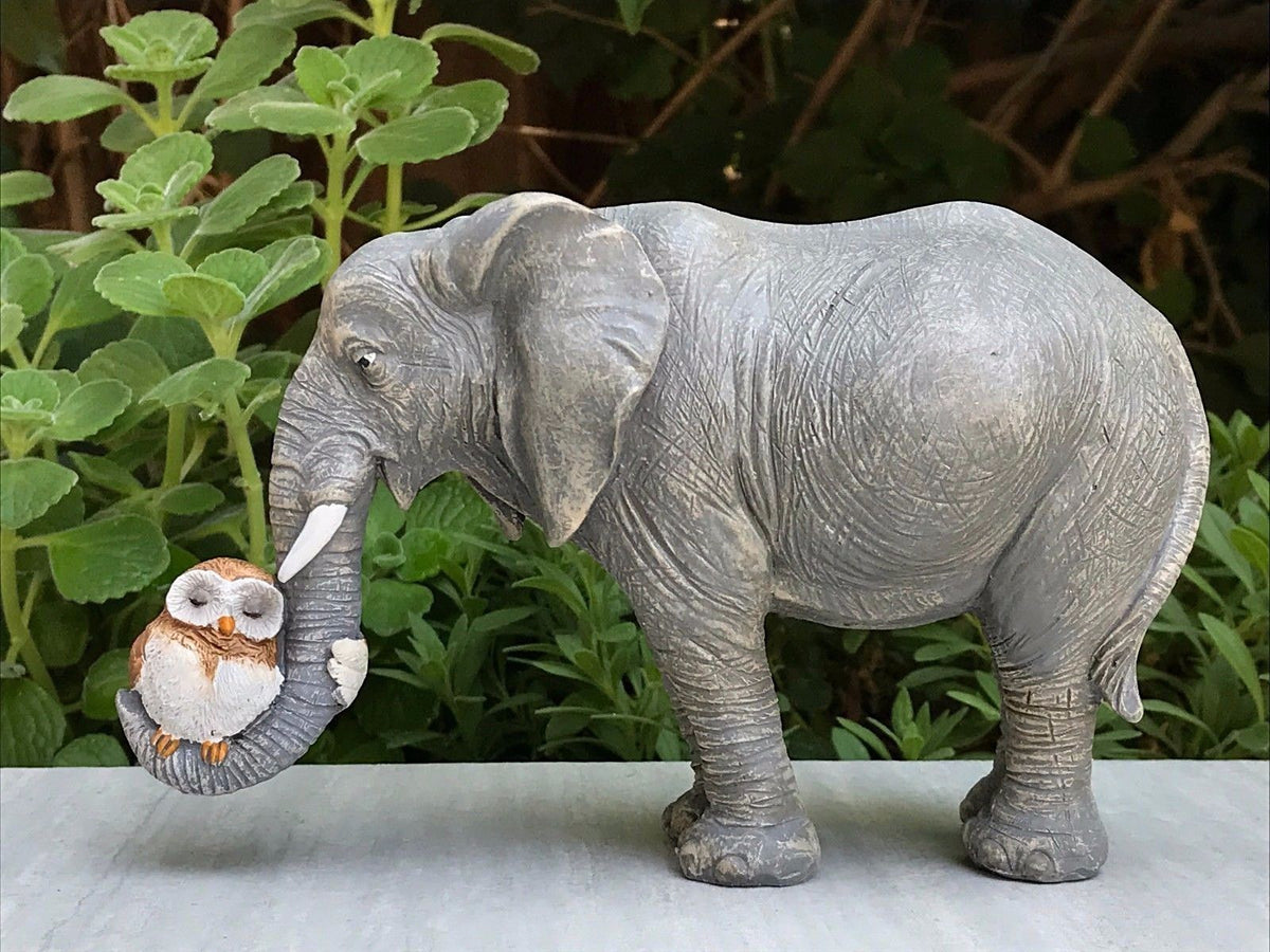 Elephant Hugging Owl Figurine